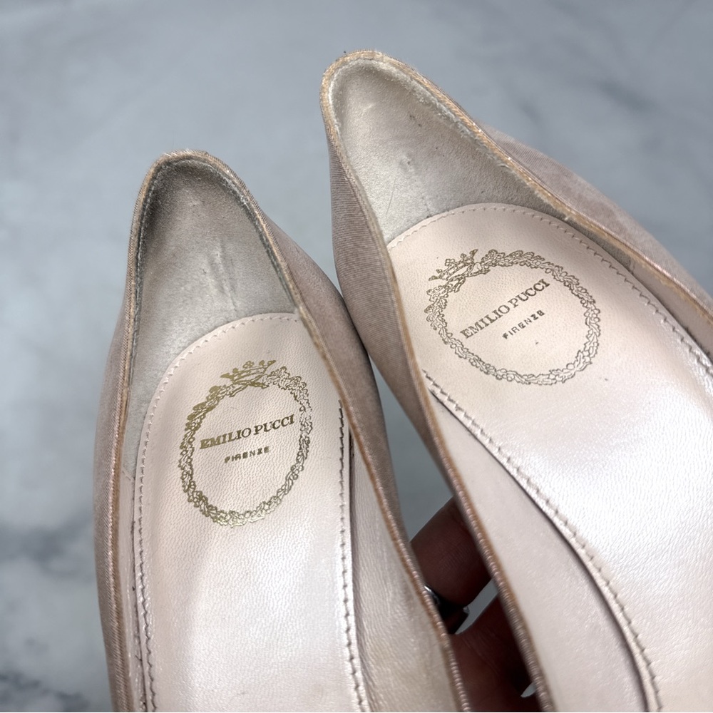 Emilio Pucci Vintage Y2K Metallic Pearlescent Bow Glitter Stiletto Heel Pumps 38 - Picture 11 of 16
